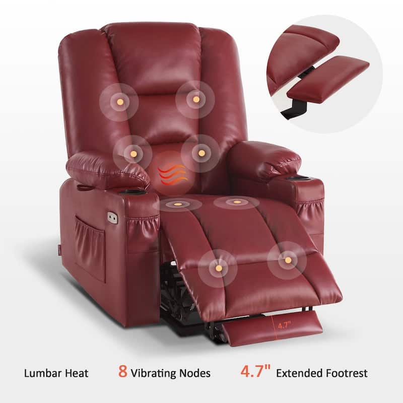 MCombo Large Lift Recliner Chair with Massage and Heat for Elderly, Extended Footrest, Cup Holders, USB Ports, Faux Leather 7539