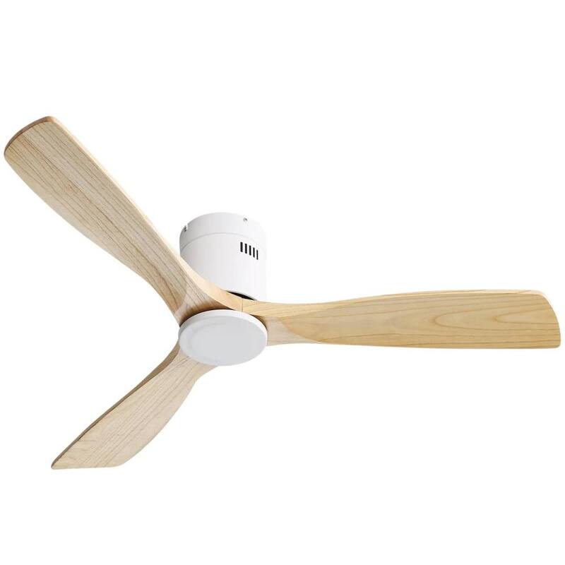 52'' Flush Mount Ceiling Fan with DC 3 Carved Wood Blades and Remote Control, without Light - 52''×52''×10.24''