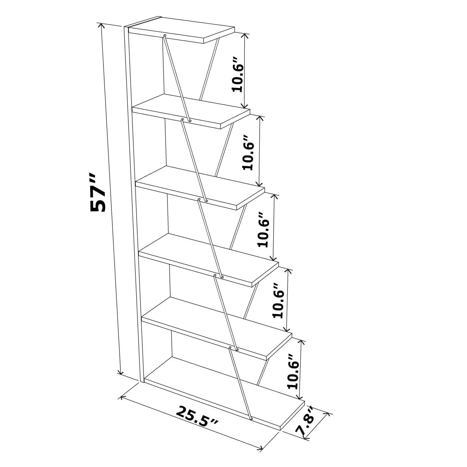 5Tier Ladder Bookshelf with Line Design for Home and Office Bed Bath