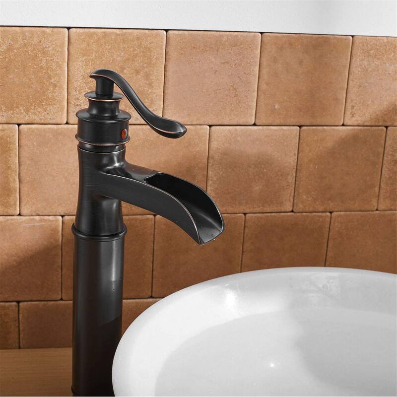Waterfall Bathroom Vessel Faucet With Drain Assembly Single Handle Bathroon Vessel Sink Faucets One Hole Basin Vanity High Taps - Oil Rubbed Bronze