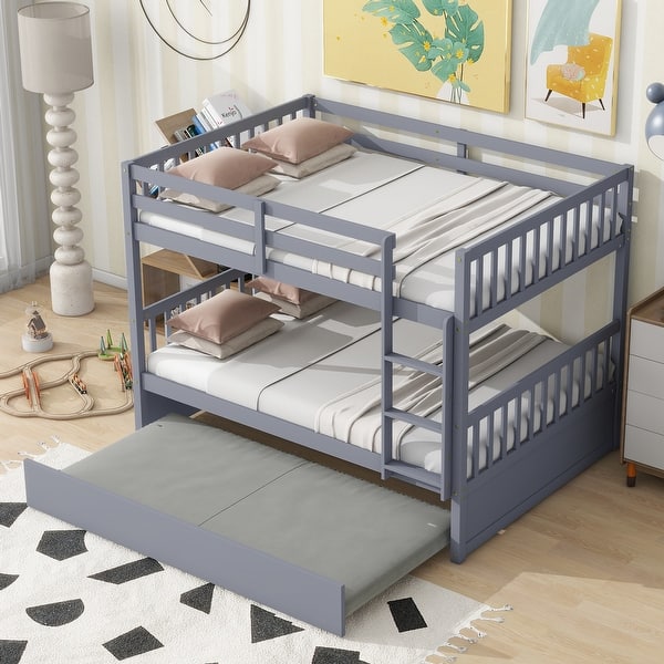slide 2 of 36, Aesthetic Full Over Full Wood Kids Bunk Bed with Trundle,Guardrail Grey