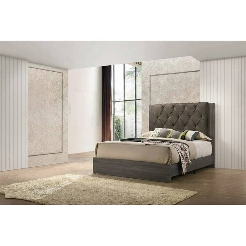Contemporary Style 1pc Bed Set Padded Upholstered Bed Platform Bed Gray Finish Bedroom Furniture