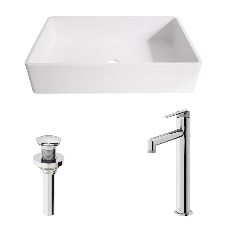 VIGO Magnolia 21"L x 14"W MatteStone Vessel Sink and Sterling 11"H Faucet Set