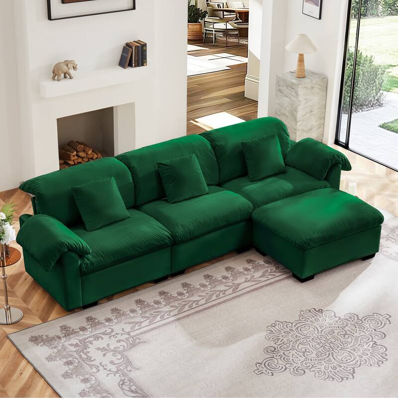 Velvet Fabric Modular Cloud Couch with Storage Seat,Free Combination