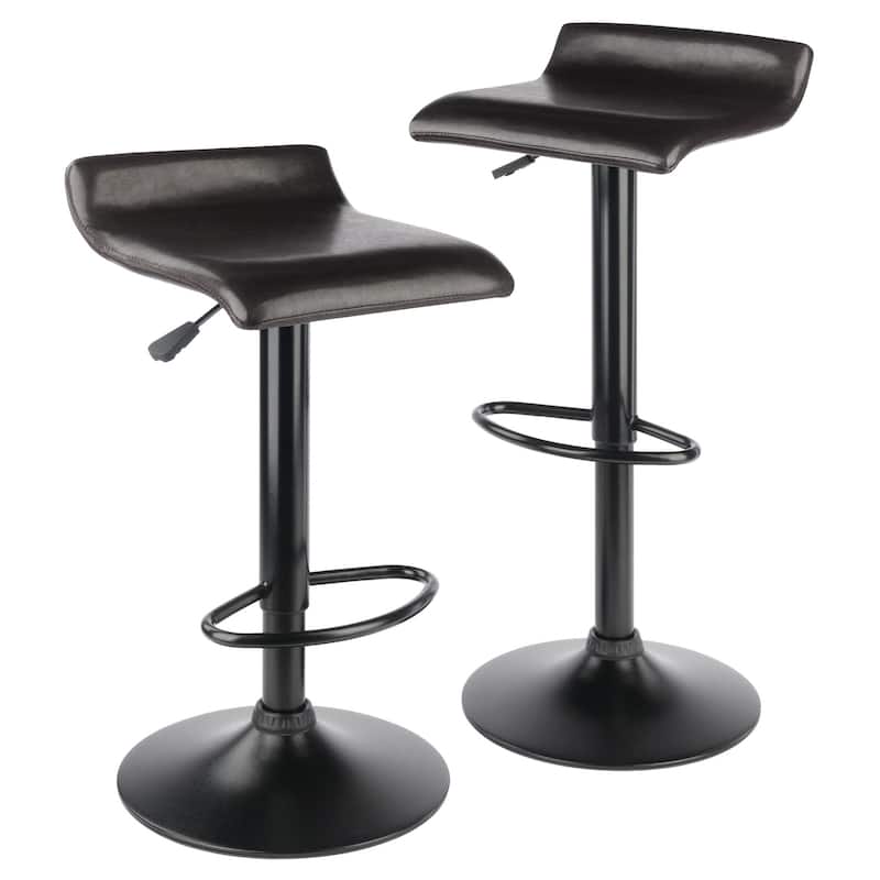Paris 2-Pc Adjustable Swivel Stool Set, Black and Espresso - 15.16"W x 15.29" x 23.35" to 31.05"