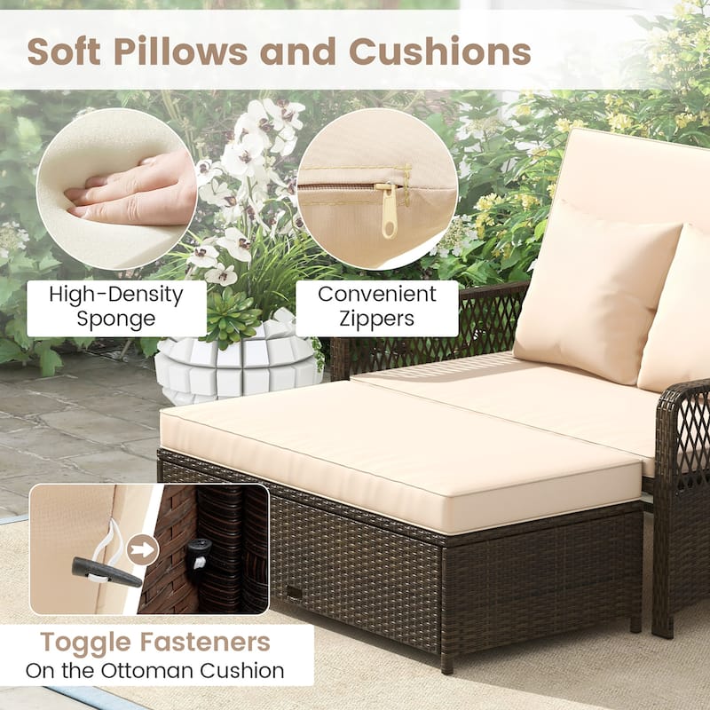 Gymax Patio Rattan Daybed Wicker Loveseat Sofa w/ Multifunctional