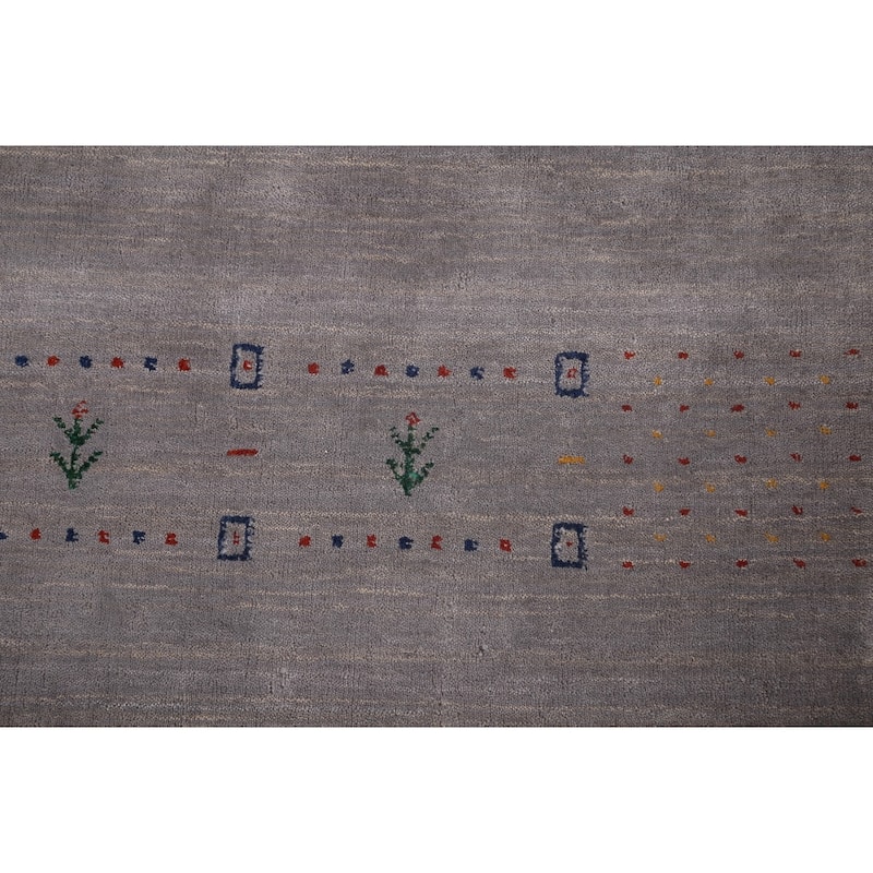 Gray Gabbeh Rug Hand-Knotted Wool Carpet - 8'1"x 9'9"
