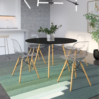Dover 47" Modern Round Dining Table for 4 - Mid-Century Classic Table with Glass/Wood Tabletop for Home Living Room and Kitchen