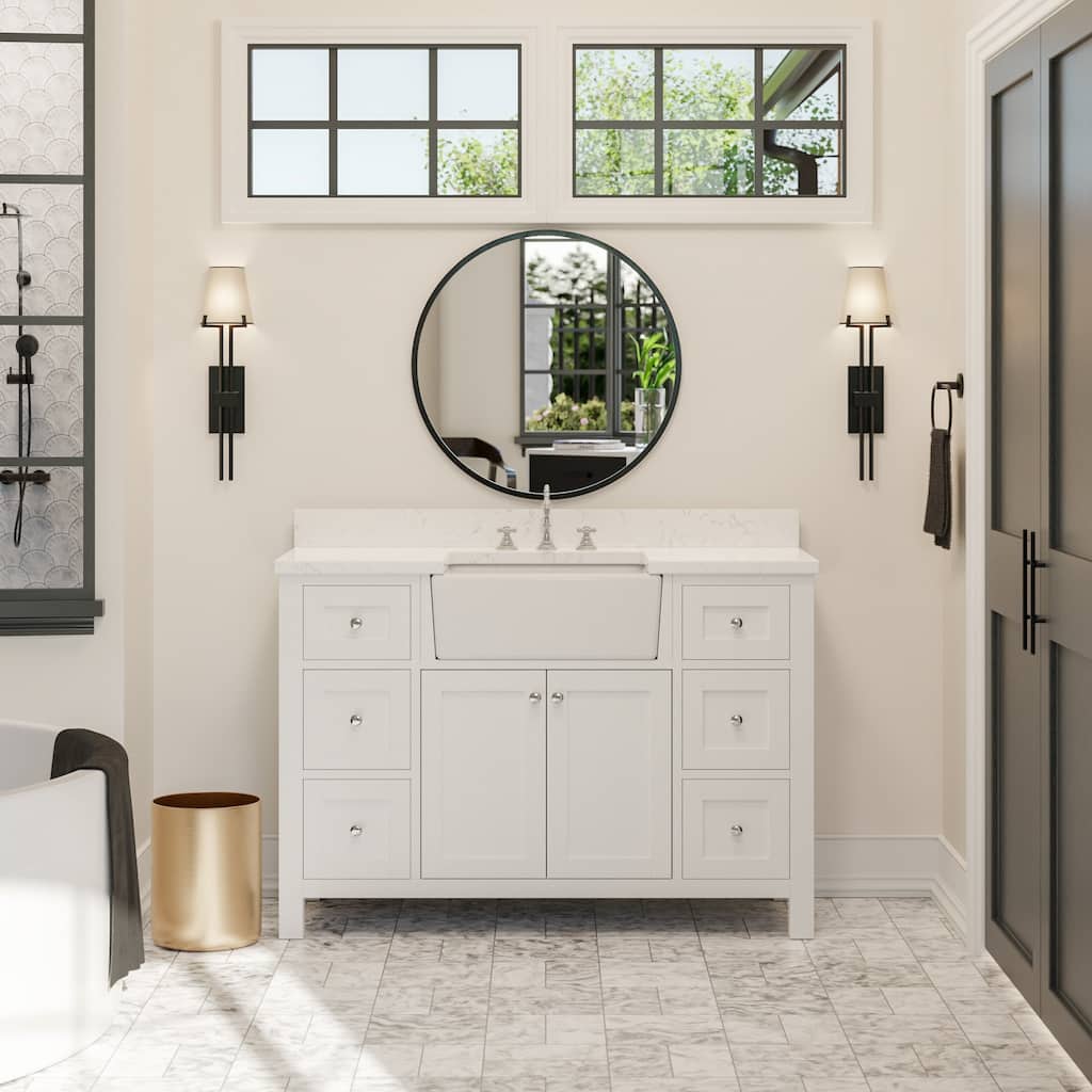 KitchenBathCollection Yorkshire 48" Farmhouse Bathroom Vanity with Engineered Marble Top