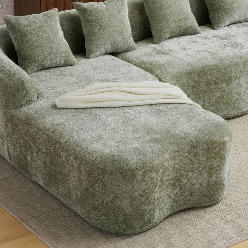 Full Compression L-Shape Chenille Sectional Sofa with Curved Chaise