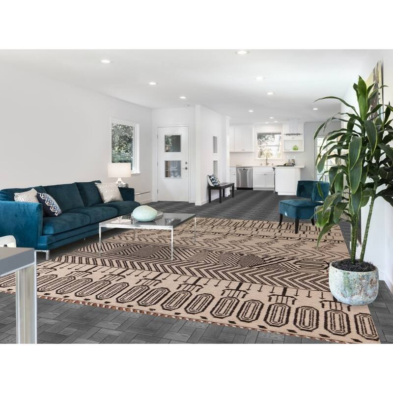 Moroccan Oriental Area Rug Hand-Knotted Contemporary Wool Carpet - 8'11"x 12'0"