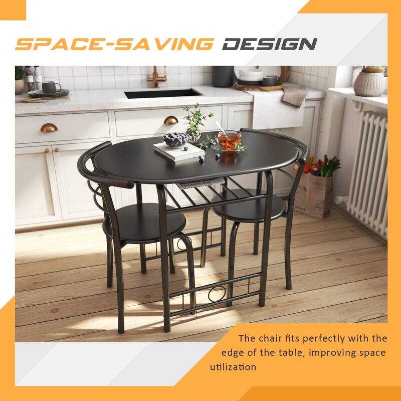 Furniwell 3 PC Dining set Small Dining Table Wood and Metal for Living Room Dining Room Kitchen