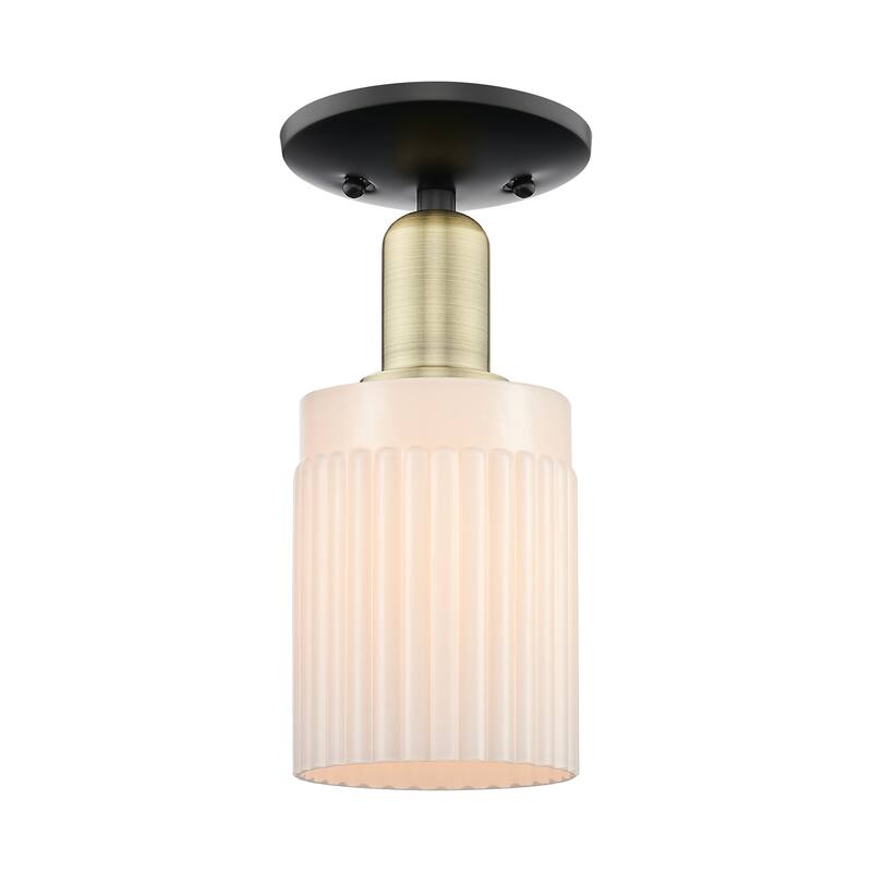 Innovations Lighting 716-1C-11-5 Hadley Semi-Flush Hadley 5" Wide - Black Antique Brass / Matte White