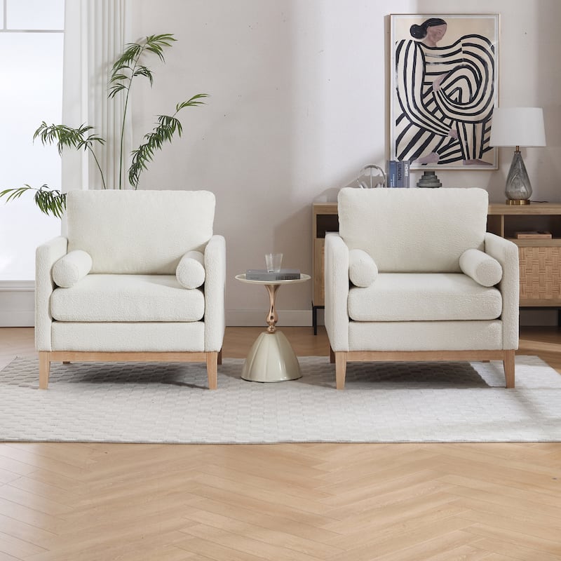 35.4"W Modern Reading Chair Set of 2,Upholstered Accent Chair with Pillows and Wood Legs