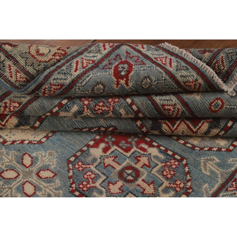 Geometric Kazak Area Rug Living Room Hand-Knotted Wool Carpet - 5'0" x 6'7"