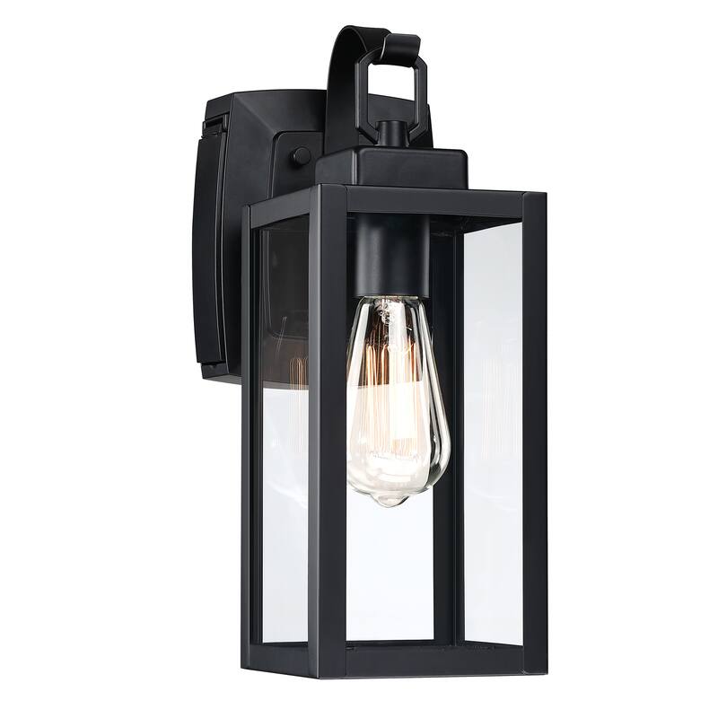 Outdoor Wall Lantern Porch Light with GFCI Outlet - 5.04"Wx8.07"Ex13.74"H