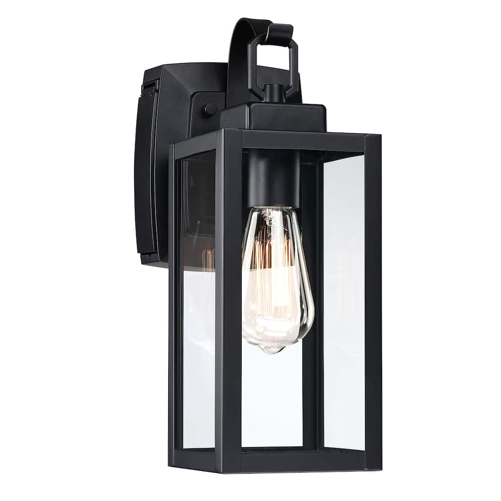 Outdoor Wall Lantern Porch Light with GFCI Outlet - 5.04"Wx8.07"Ex13.74"H