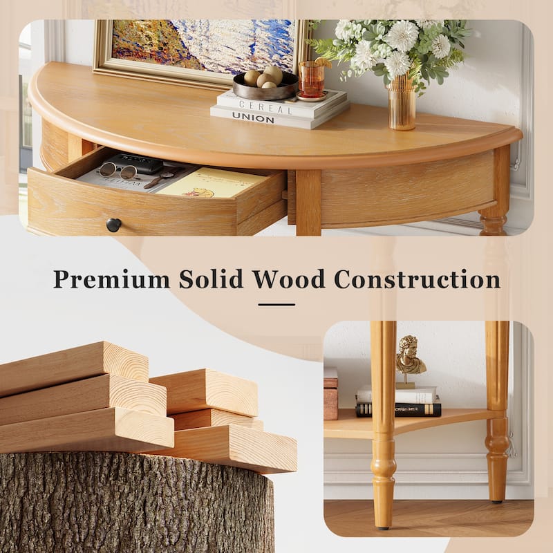 Half-Moon Farmhouse Console Table with Drawer & Shelf by Harper&Bright Designs
