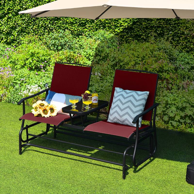 Gymax 2 Person Outdoor Patio Double Glider Chair Loveseat Rocking