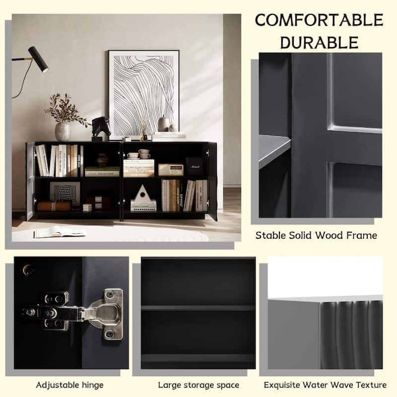 GDF Studio - Ripplea Modern Buffet Cabinet with Storage and 3D Textured Doors, Freestanding Anti-Dumping Sideboard, 59-Inch