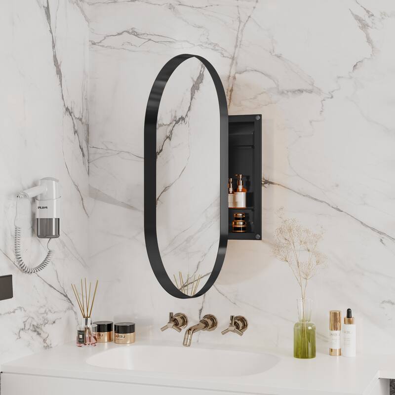 Wall Mount Metal Framed Medicine Cabinet with Storage