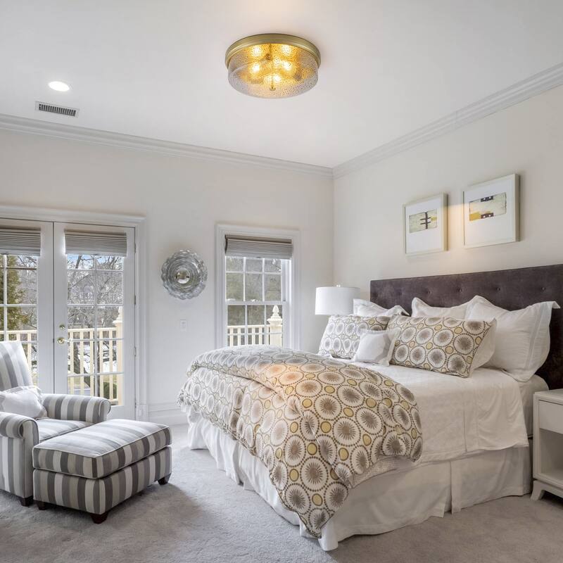 Modern 3-Light Seeded Glass Drum Flush Mount Ceiling Light