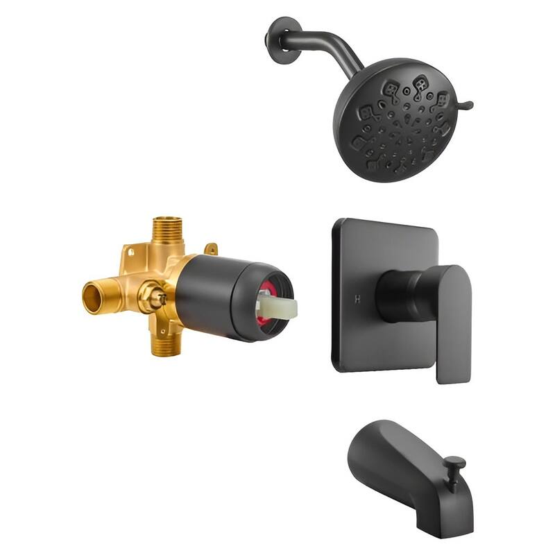 Matte Black ABS Stainless Steel Tub and Shower Faucet Set with 8-Mode Showerhead - 5 x 3.58 in