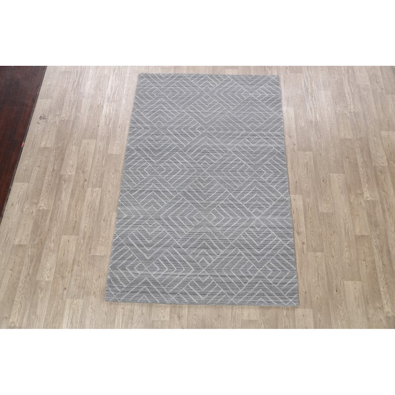 Grey Geometric Modern Moroccan Oriental Area Rug Wool Hand-knotted - 5'1" x 7'10"