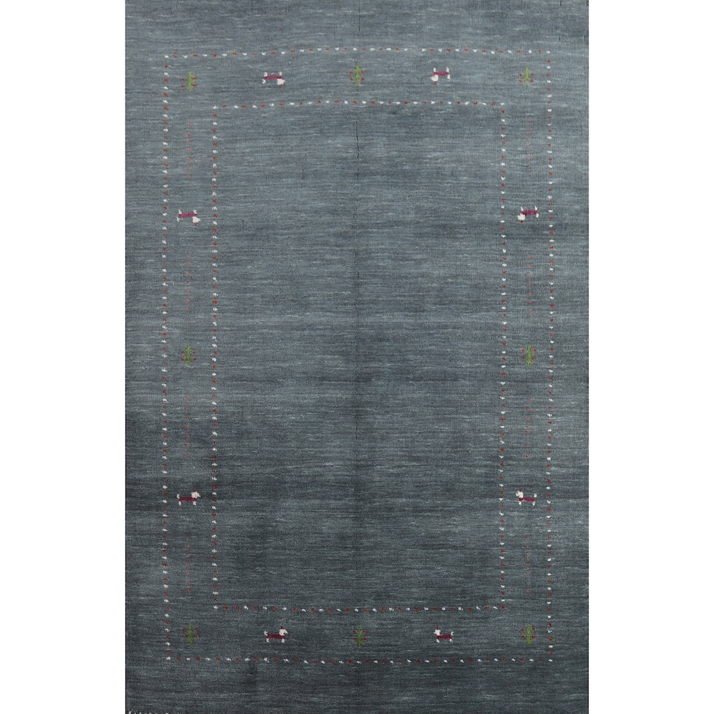 Hand Knotted Oriental 100% Wool Carpet Tribal Tribal Greys & Charcoal Gabbeh Area Rug - 5' 10'' X 3' 11''