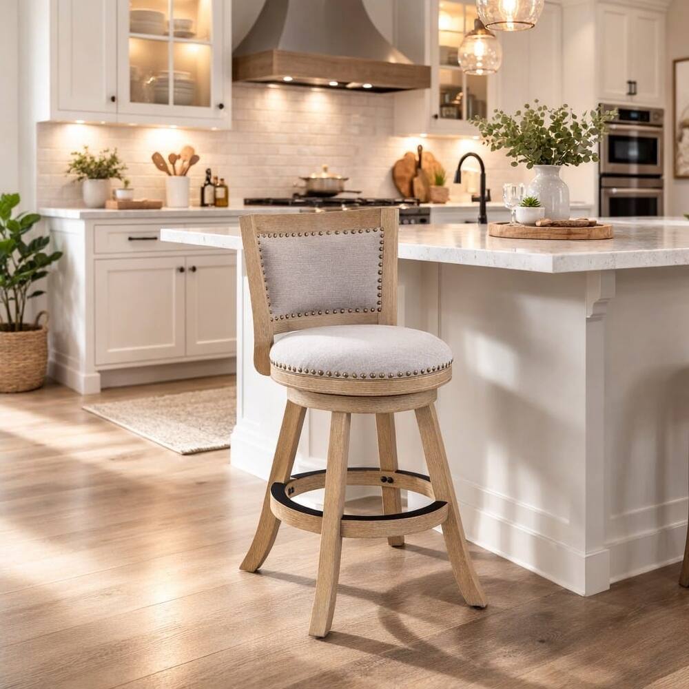 Melrose High Back Swivel Wood Counter Stool