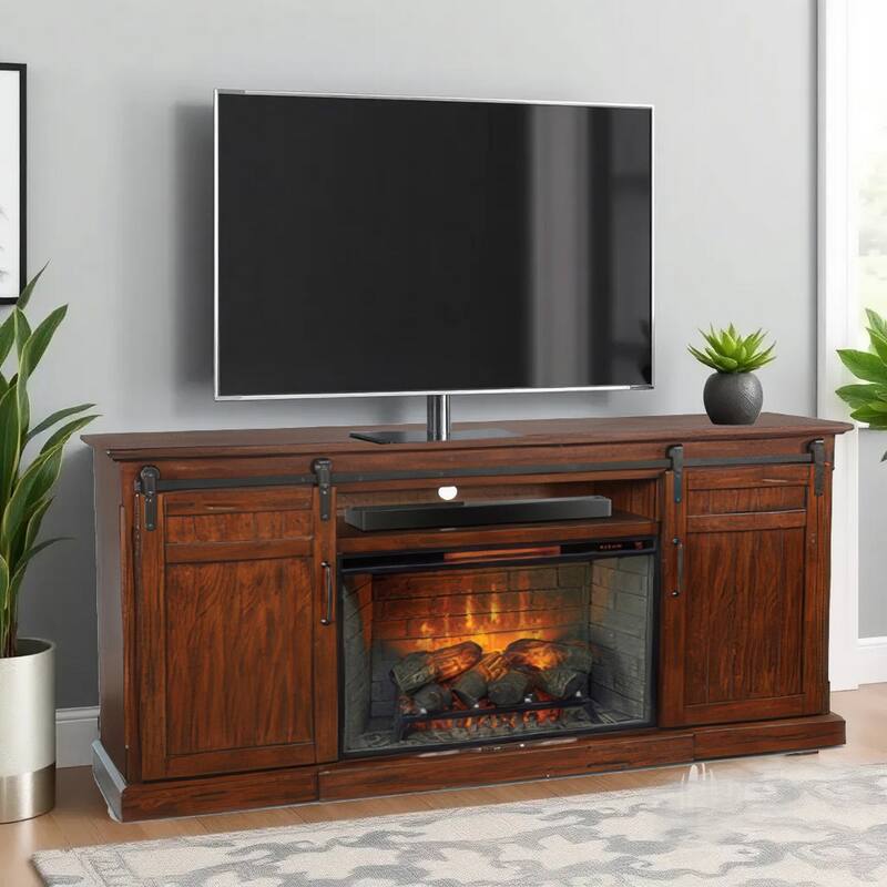 Reggie TV Media Entertainment Console, Fireplace Option, 78 Inch Brown
