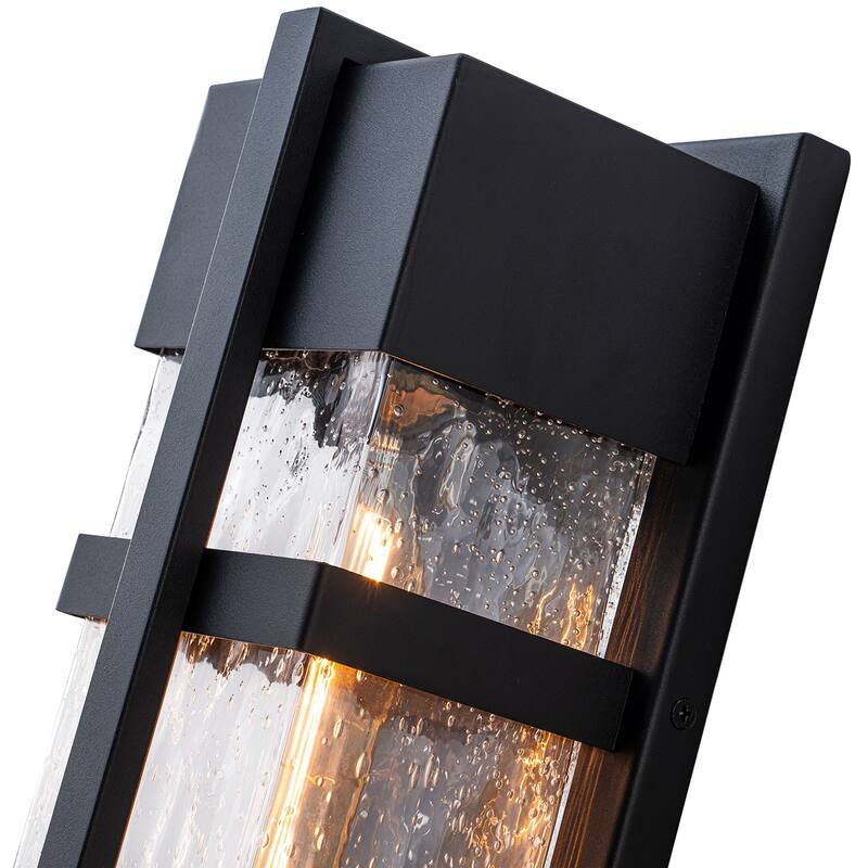 Modern Outdoor Wall Sconce with Seeded Glass - Black