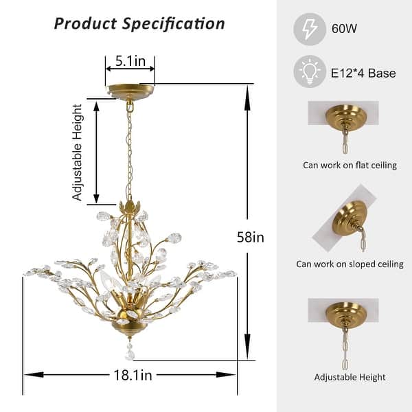 dimension image slide 0 of 2, Maxax 4 - Light Unique Classic / Traditional Chandelier with Crystal Accents