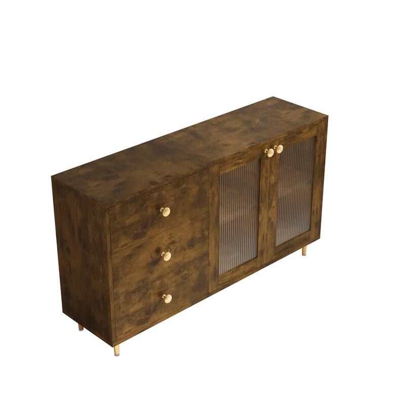 Freestanding Buffet Cabinet with Shelves and Drawers, Elegant Sideboard Cabinet Accent Cabinet with Carved Glass Doors