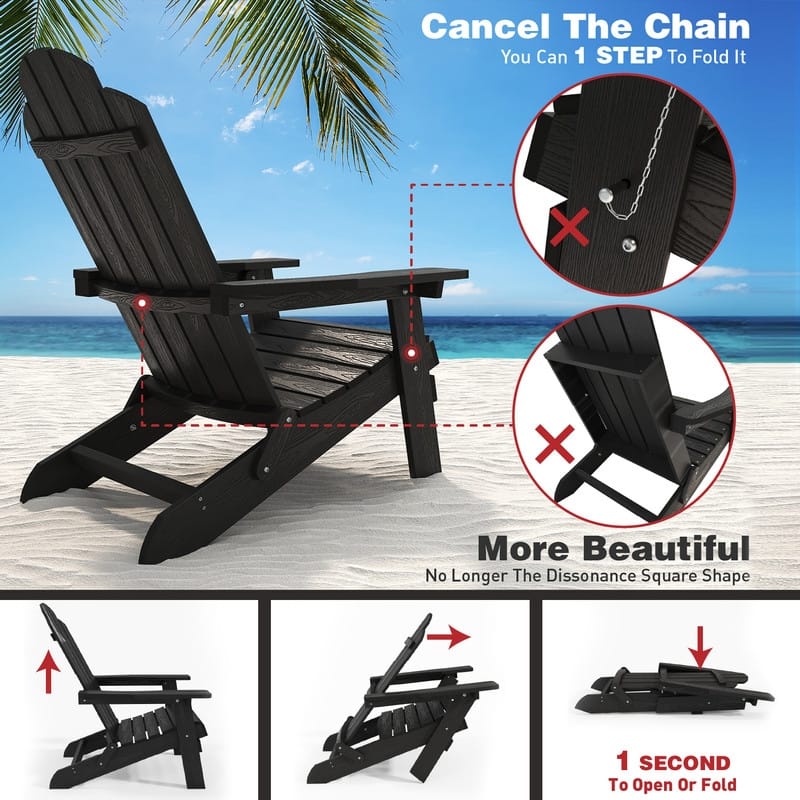 WINSOON All Weather HIPS Outdoor Folding Adirondack Chairs Outdoor Chairs Set of 4