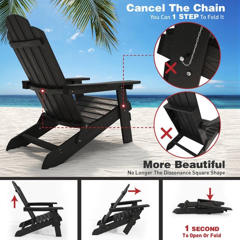 WINSOON All Weather HIPS Outdoor Folding Adirondack Chairs Outdoor Chairs Set of 4