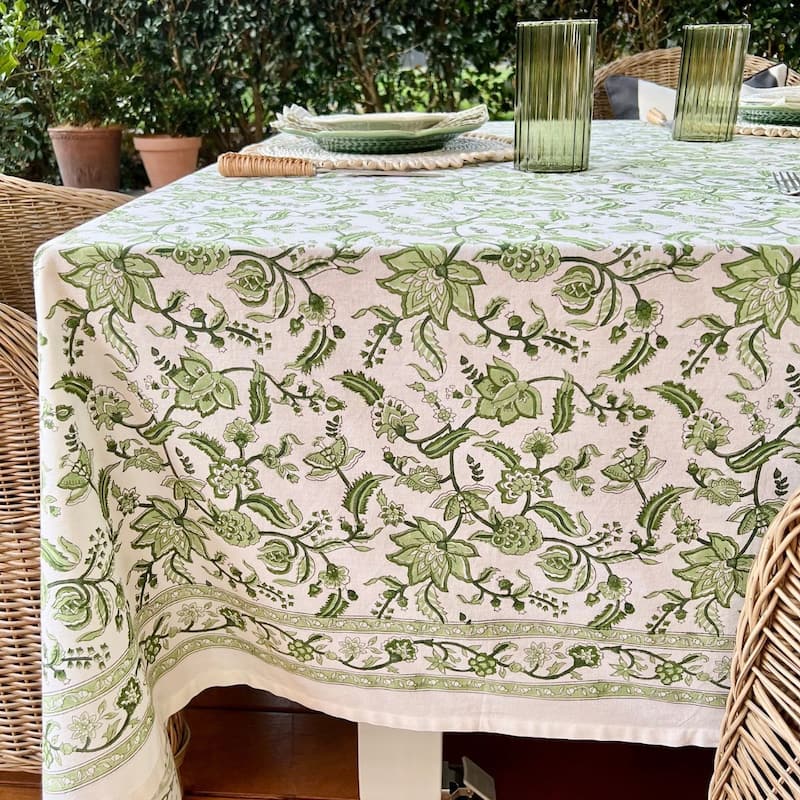 Square Tablecloth- Green Chintz floral - 72 x 72 sq in