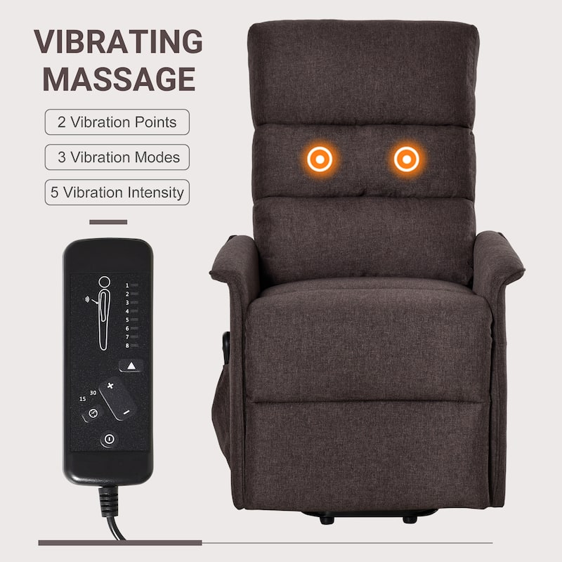 Brown Power Lift Massage Recliner Chair with Adjustable Backrest and Dual Remote Control