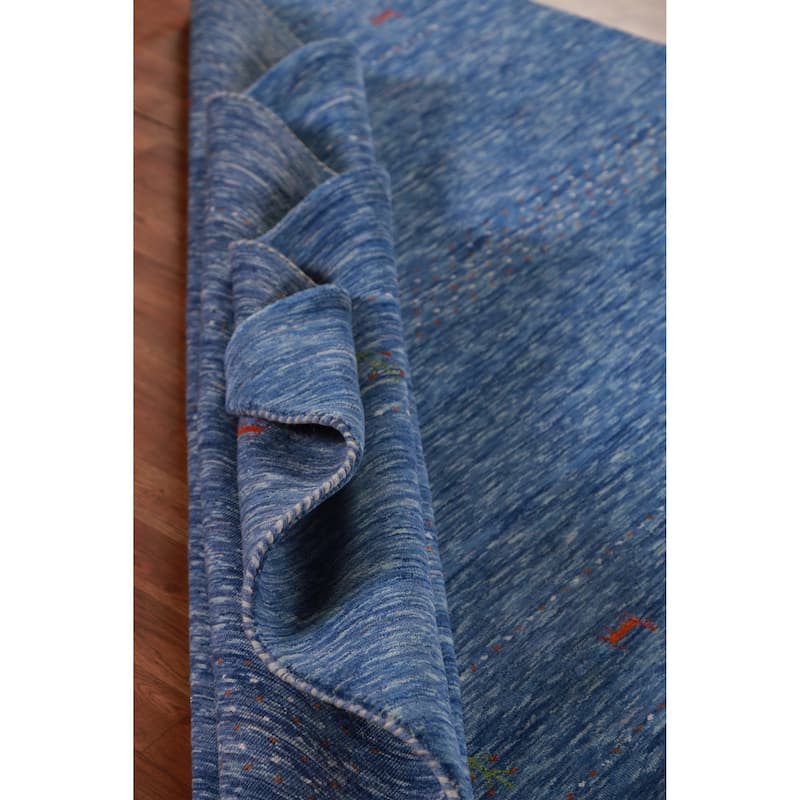 Hand Knotted Oriental 100% Wool Carpet Tribal Tribal Navy Blue & Blues Gabbeh Area Rug - 9' 9'' X 8' 0''