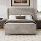preview thumbnail 10 of 17, King Size Corduroy Upholstered Bed Frame with Vertical Stripe Wingback - Taupe Finish. King - taupe