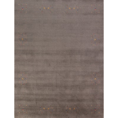 Grey Gabbeh Area Rug Hand-Knotted Wool Carpet - 7'9" x 9'11"