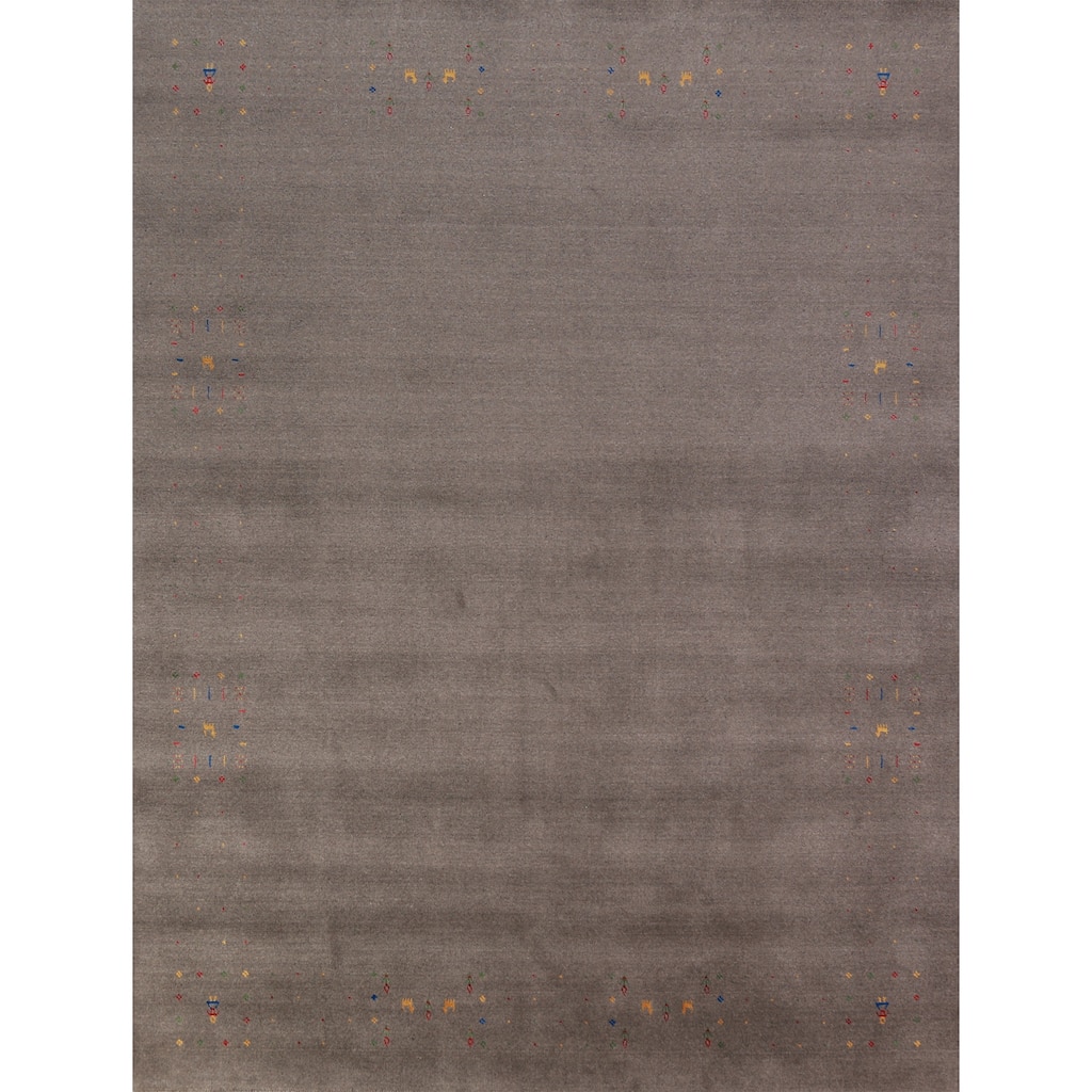 Grey Gabbeh Area Rug Hand-Knotted Wool Carpet - 7'9" x 9'11"
