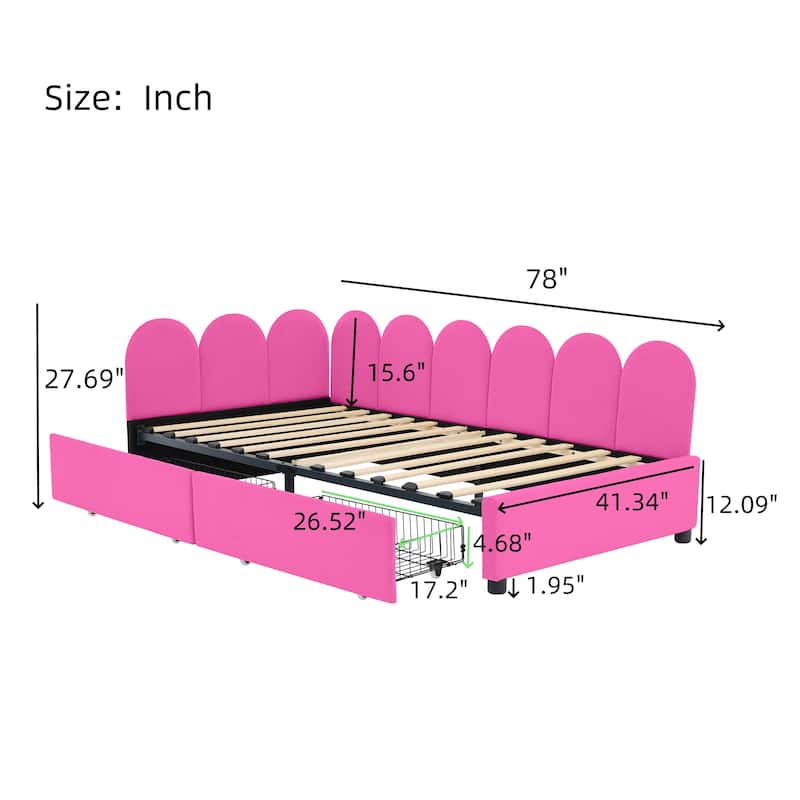Twin Size Velvet Upholstered Daybed with 2 Drawers and Soft Fabric Headboard for Bedroom