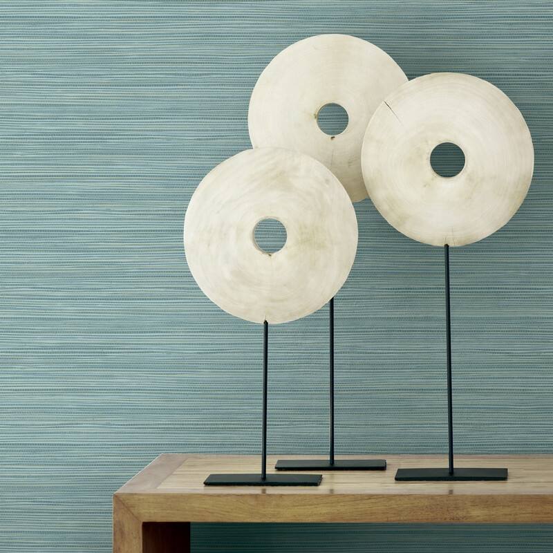 Warner Bondi Teal Grasscloth Texture Wallpaper