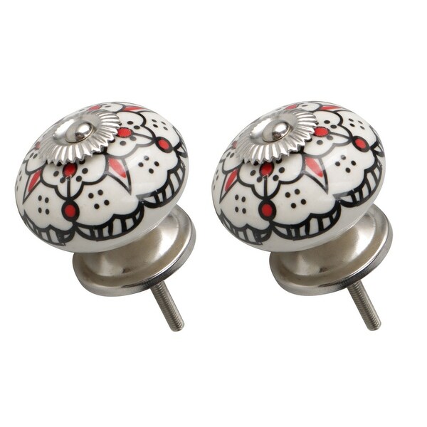 Ceramic Knobs Drawer Round Pull Handle Furniture Drawer Cupboard Wardrobe Dresser Door Decorative 2pcs Red # 5 - Red + White