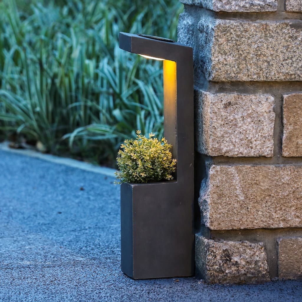Solar Powered Light Grey MgO Planter