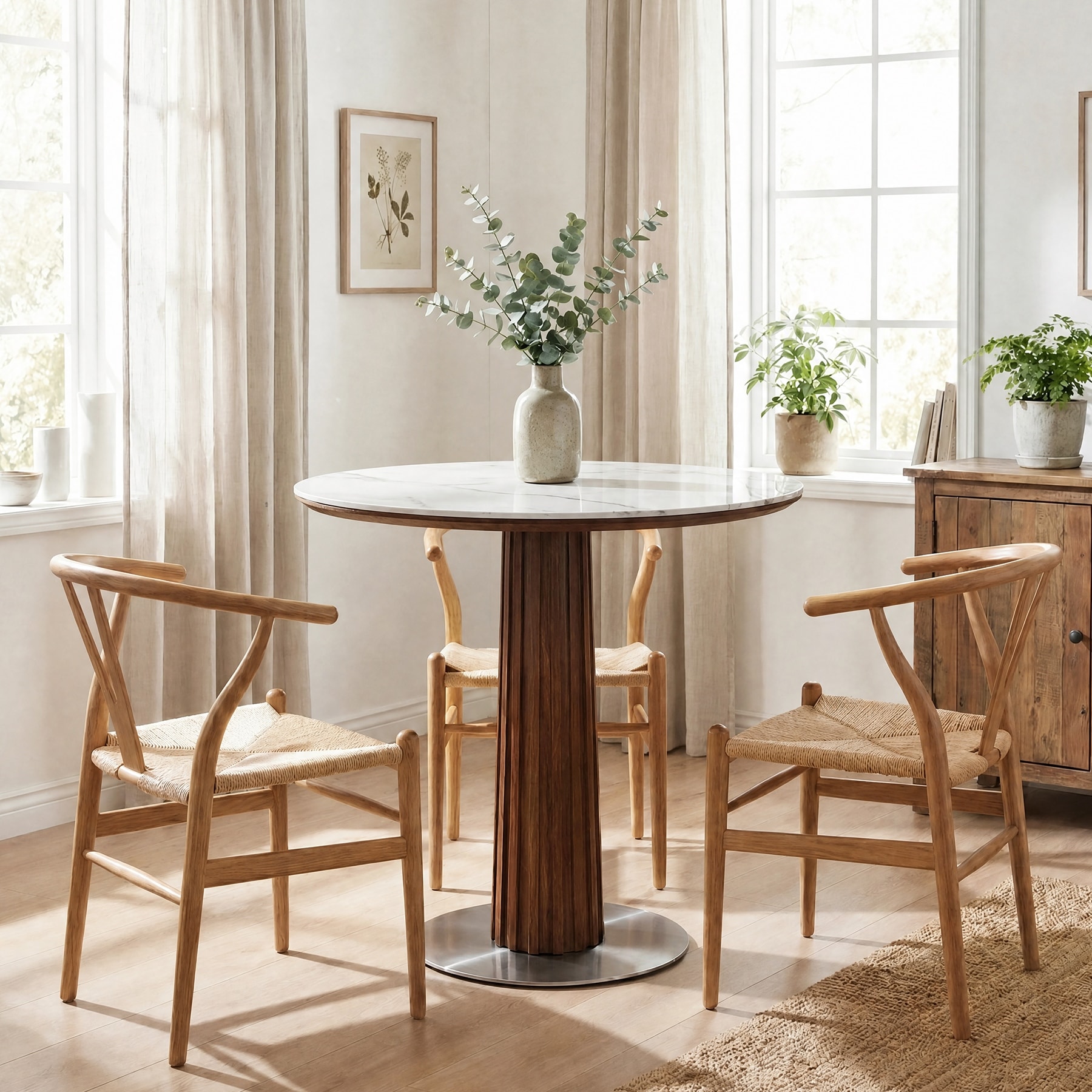 31.5" Solid Wood Round Dining Table for 2-4, Small Circle Kitchen Table with Stainless Steel Pedestal, Sintered Stone Top