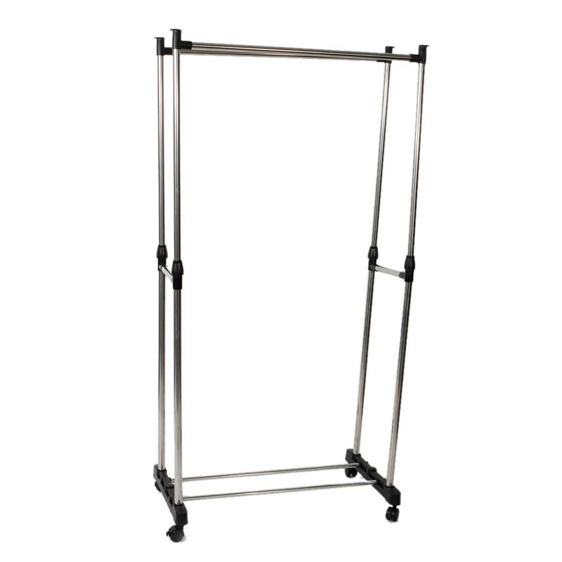Single/Dual-bar Vertically-stretching Stand Clothes Rack with Shoe Shelf