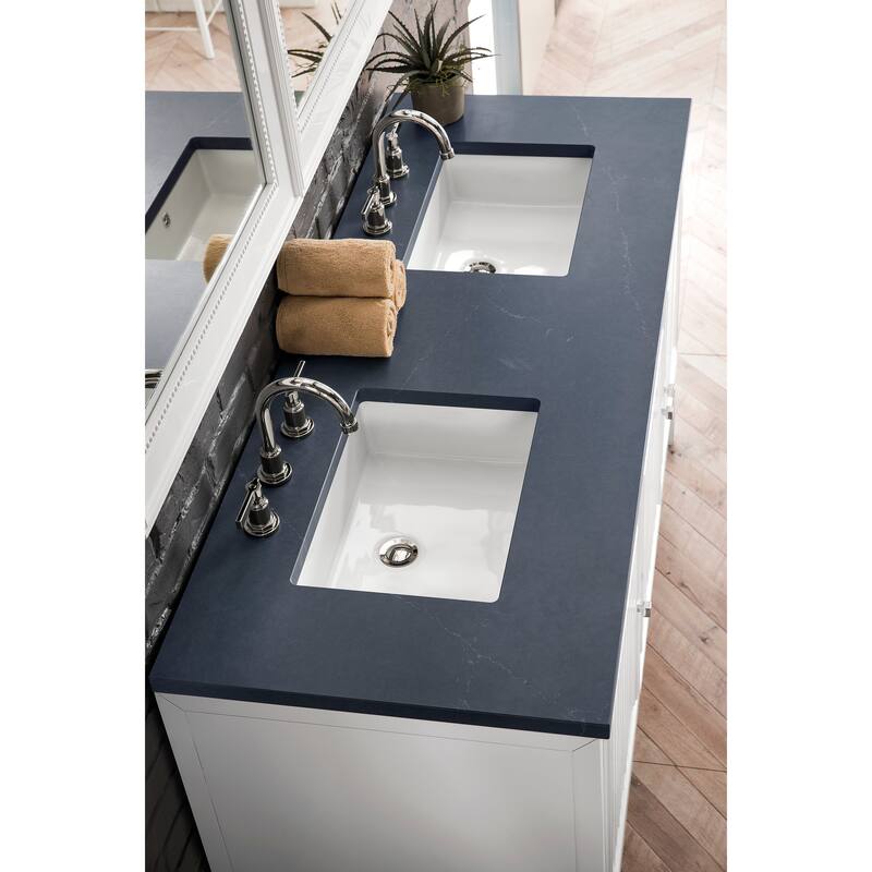 James Martin Vanities Athens 60" Double Vanity Cabinet, Glossy White - Charcoal Soapstone Quartz