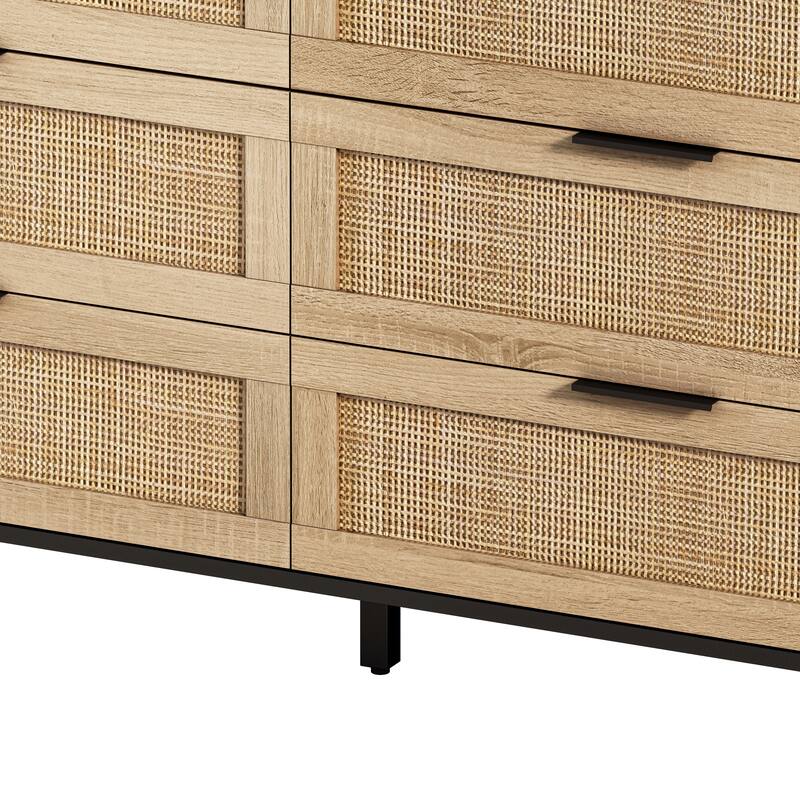 59.06" 6-Drawers Rattan Storage Cabinet Rattan Drawer